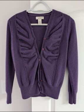 Kenar Plum Ruffle-Front Women's Cardigan